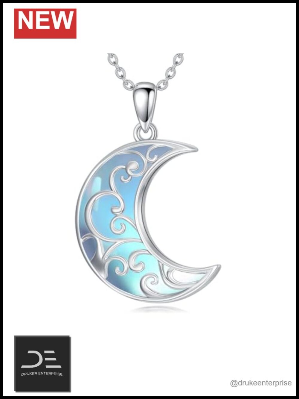 Crescent Moon Star Pendant Necklace 925 Sterling Silver Moonstone 18+2in